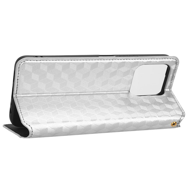 For Honor 70 Lite 5G / X6 4G / Honor Play6C / X8 5G Rhombus Pattern Imprinted Magnetic Closure Phone Cover PU Leather Flip Wallet Stand Drop-proof Phone Case - Silver