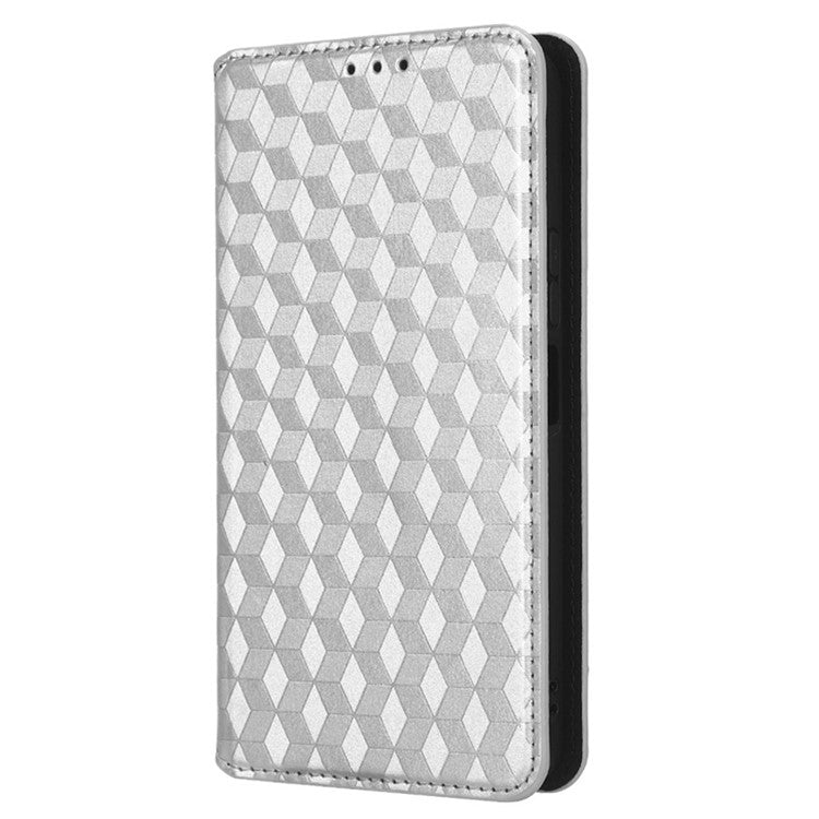 For Honor 70 Lite 5G / X6 4G / Honor Play6C / X8 5G Rhombus Pattern Imprinted Magnetic Closure Phone Cover PU Leather Flip Wallet Stand Drop-proof Phone Case - Silver