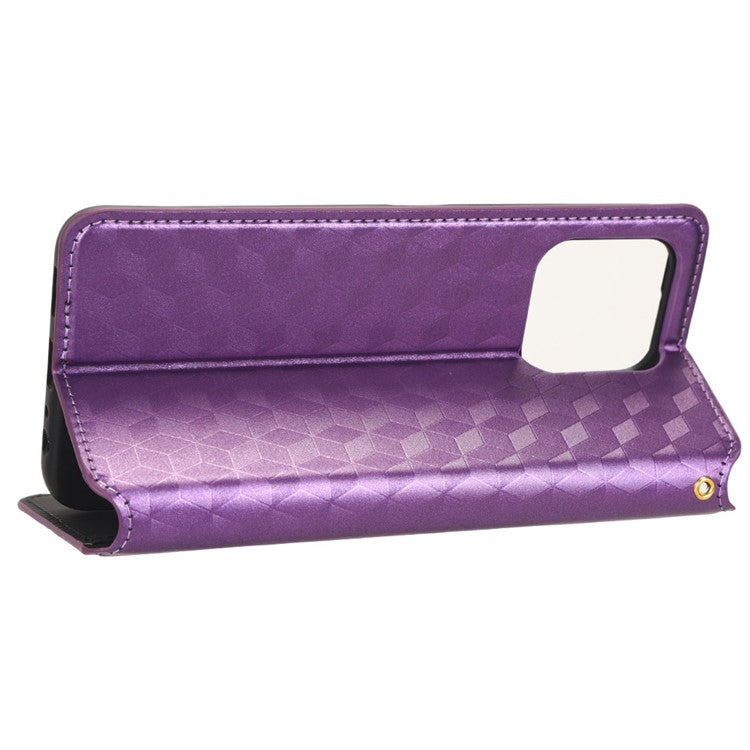 For Honor 70 Lite 5G / X6 4G / Honor Play6C / X8 5G Rhombus Pattern Imprinted Magnetic Closure Phone Cover PU Leather Flip Wallet Stand Drop-proof Phone Case - Purple