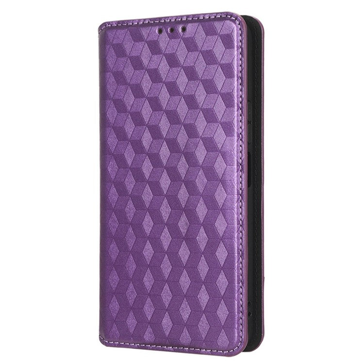 For Honor 70 Lite 5G / X6 4G / Honor Play6C / X8 5G Rhombus Pattern Imprinted Magnetic Closure Phone Cover PU Leather Flip Wallet Stand Drop-proof Phone Case - Purple
