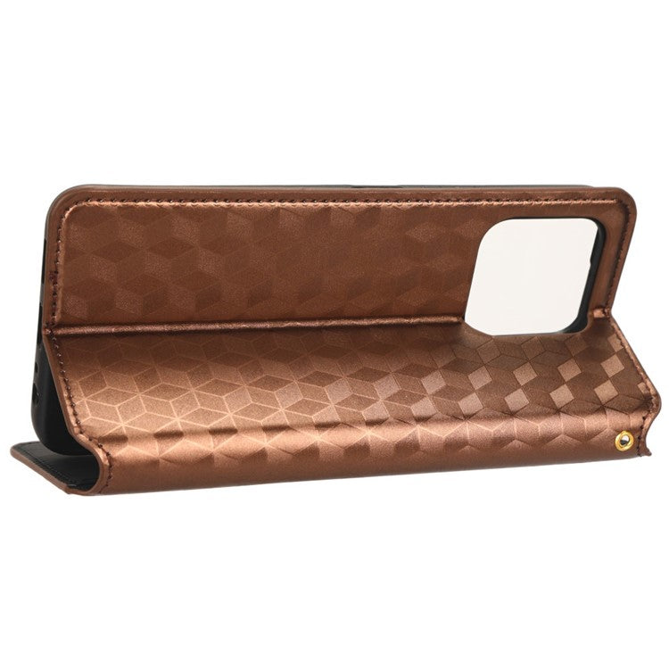 For Honor 70 Lite 5G / X6 4G / Honor Play6C / X8 5G Rhombus Pattern Imprinted Magnetic Closure Phone Cover PU Leather Flip Wallet Stand Drop-proof Phone Case - Brown