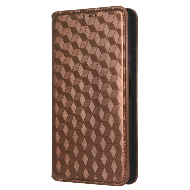 For Honor 70 Lite 5G / X6 4G / Honor Play6C / X8 5G Rhombus Pattern Imprinted Magnetic Closure Phone Cover PU Leather Flip Wallet Stand Drop-proof Phone Case - Brown