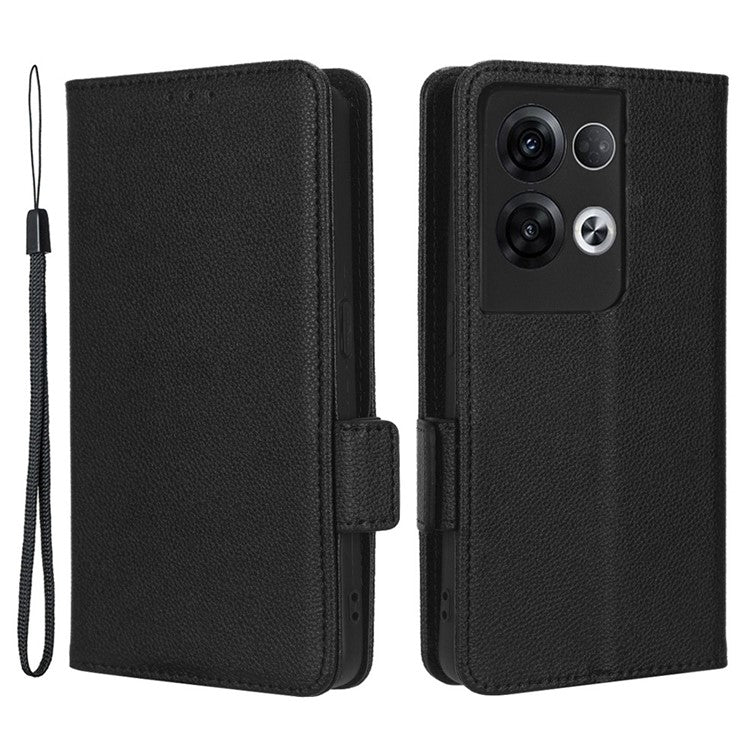 PU Leather Magnetic Clasp Phone Case For Oppo Reno8 5G (Global Version) Litchi Texture Protective Phone Cover with Stand Wallet - Black
