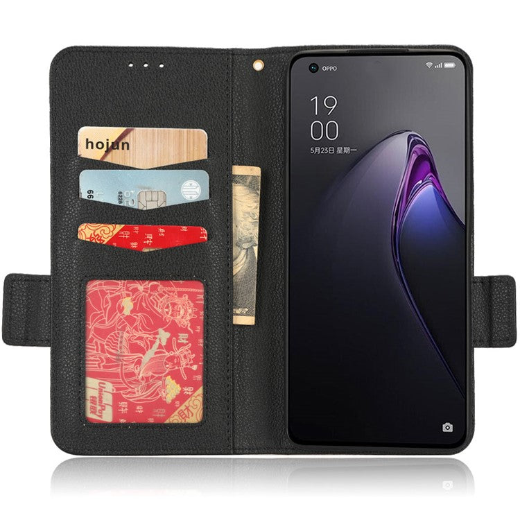 PU Leather Magnetic Clasp Phone Case For Oppo Reno8 5G (Global Version) Litchi Texture Protective Phone Cover with Stand Wallet - Black