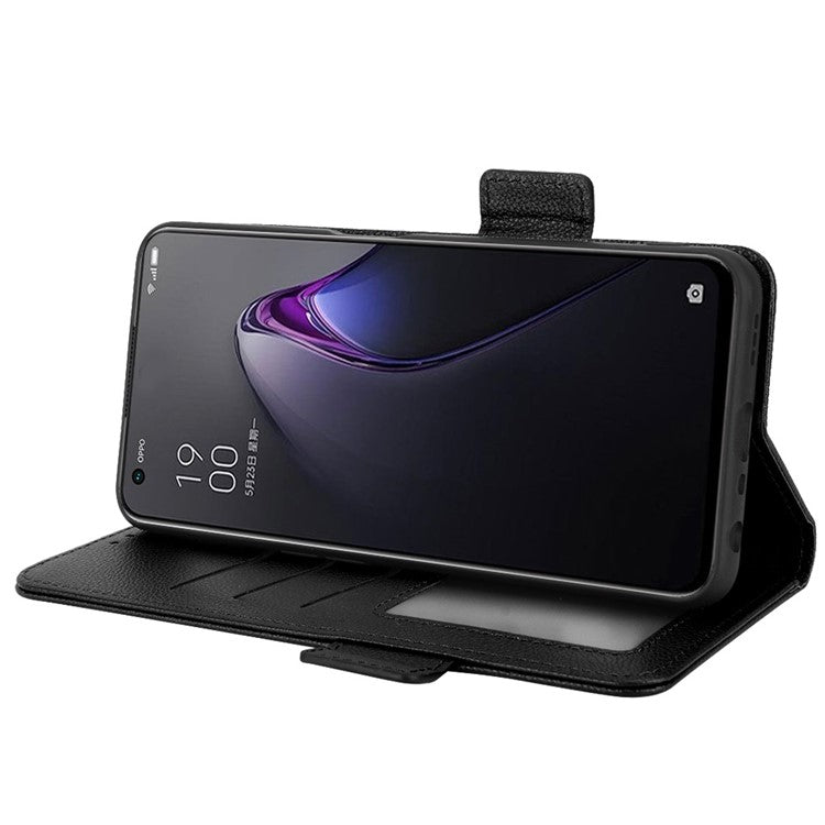 PU Leather Magnetic Clasp Phone Case For Oppo Reno8 5G (Global Version) Litchi Texture Protective Phone Cover with Stand Wallet - Black
