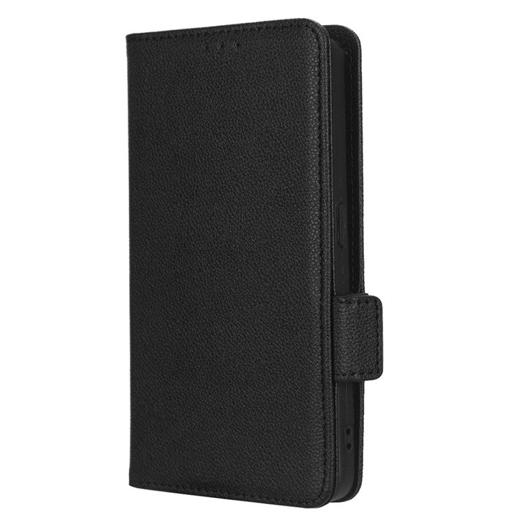 PU Leather Magnetic Clasp Phone Case For Oppo Reno8 5G (Global Version) Litchi Texture Protective Phone Cover with Stand Wallet - Black