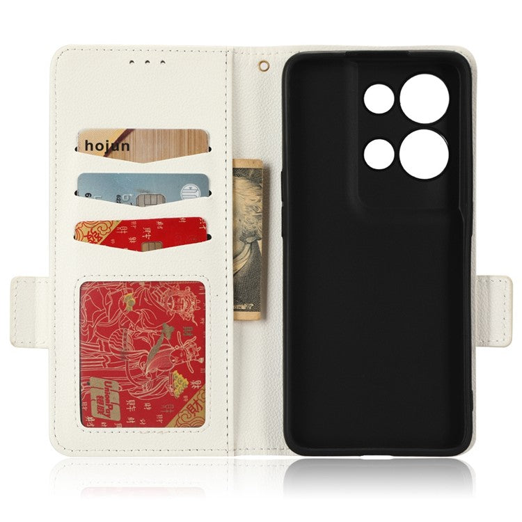 PU Leather Magnetic Clasp Phone Case For Oppo Reno8 5G (Global Version) Litchi Texture Protective Phone Cover with Stand Wallet - White