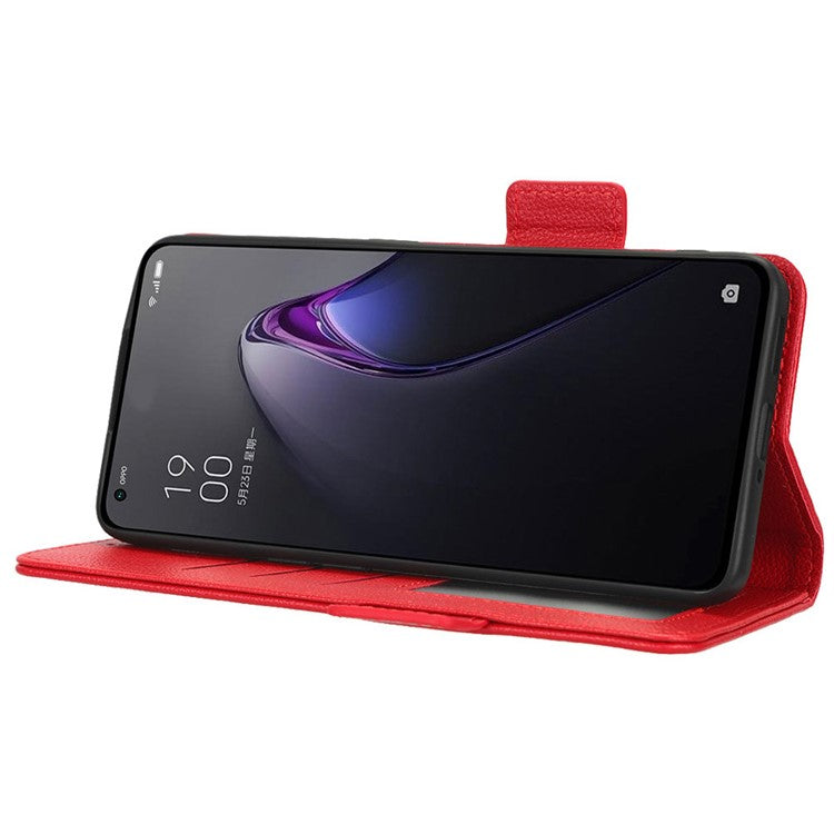 PU Leather Magnetic Clasp Phone Case For Oppo Reno8 5G (Global Version) Litchi Texture Protective Phone Cover with Stand Wallet - Red