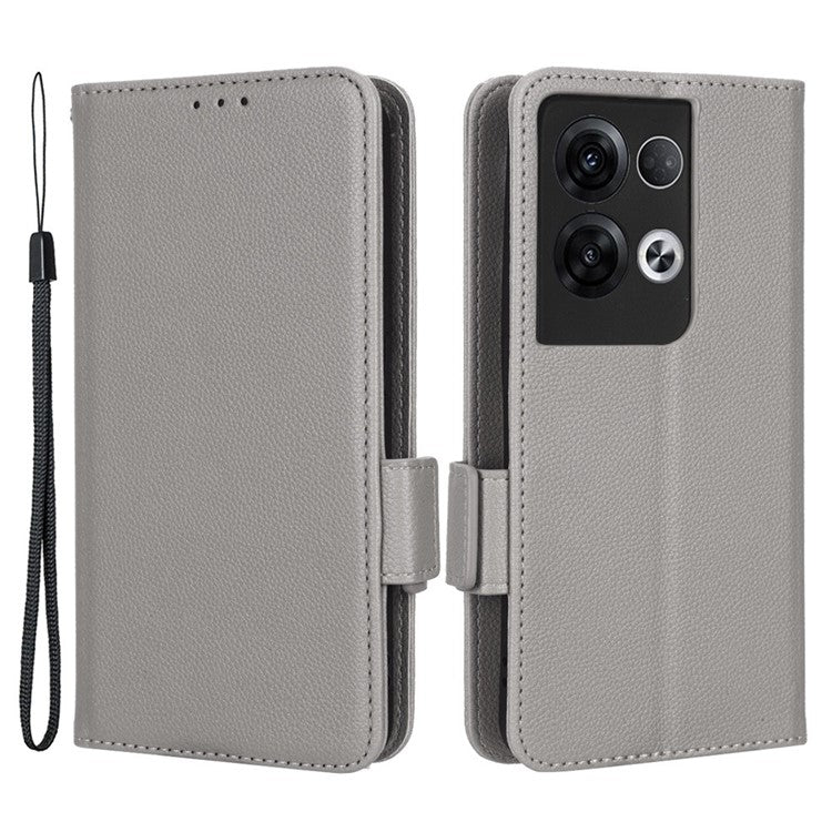 PU Leather Magnetic Clasp Phone Case For Oppo Reno8 5G (Global Version) Litchi Texture Protective Phone Cover with Stand Wallet - Grey