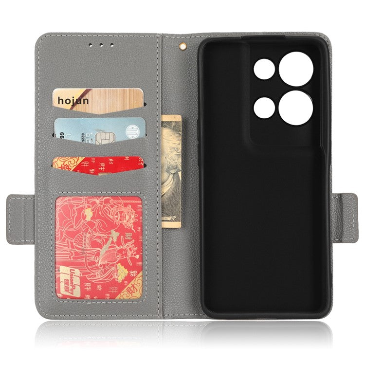 PU Leather Magnetic Clasp Phone Case For Oppo Reno8 5G (Global Version) Litchi Texture Protective Phone Cover with Stand Wallet - Grey