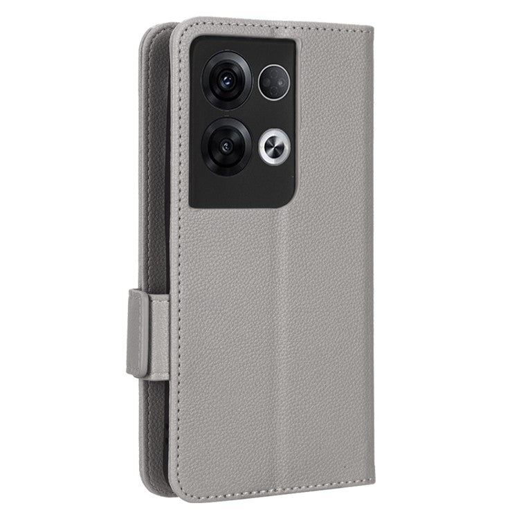 PU Leather Magnetic Clasp Phone Case For Oppo Reno8 5G (Global Version) Litchi Texture Protective Phone Cover with Stand Wallet - Grey