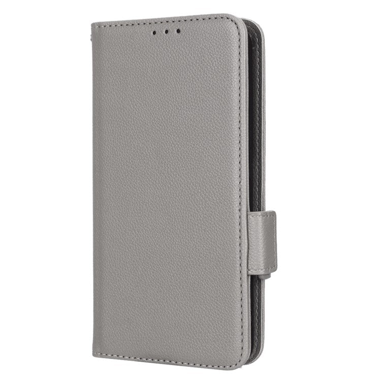 PU Leather Magnetic Clasp Phone Case For Oppo Reno8 5G (Global Version) Litchi Texture Protective Phone Cover with Stand Wallet - Grey