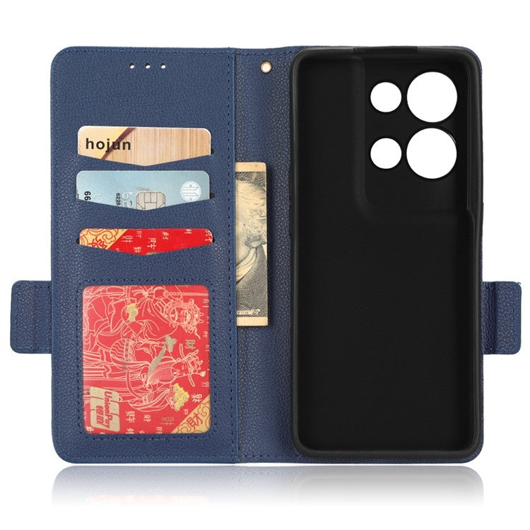 PU Leather Magnetic Clasp Phone Case For Oppo Reno8 5G (Global Version) Litchi Texture Protective Phone Cover with Stand Wallet - Dark Blue