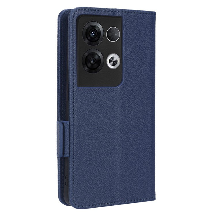 PU Leather Magnetic Clasp Phone Case For Oppo Reno8 5G (Global Version) Litchi Texture Protective Phone Cover with Stand Wallet - Dark Blue