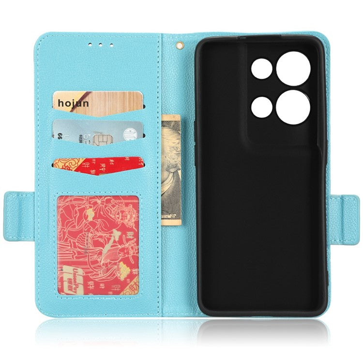 PU Leather Magnetic Clasp Phone Case For Oppo Reno8 5G (Global Version) Litchi Texture Protective Phone Cover with Stand Wallet - Baby Blue
