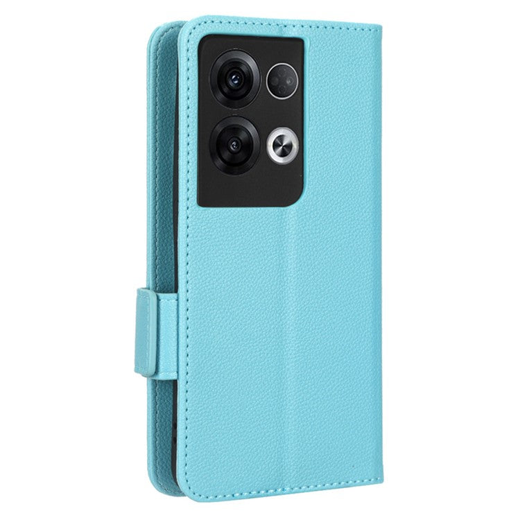 PU Leather Magnetic Clasp Phone Case For Oppo Reno8 5G (Global Version) Litchi Texture Protective Phone Cover with Stand Wallet - Baby Blue