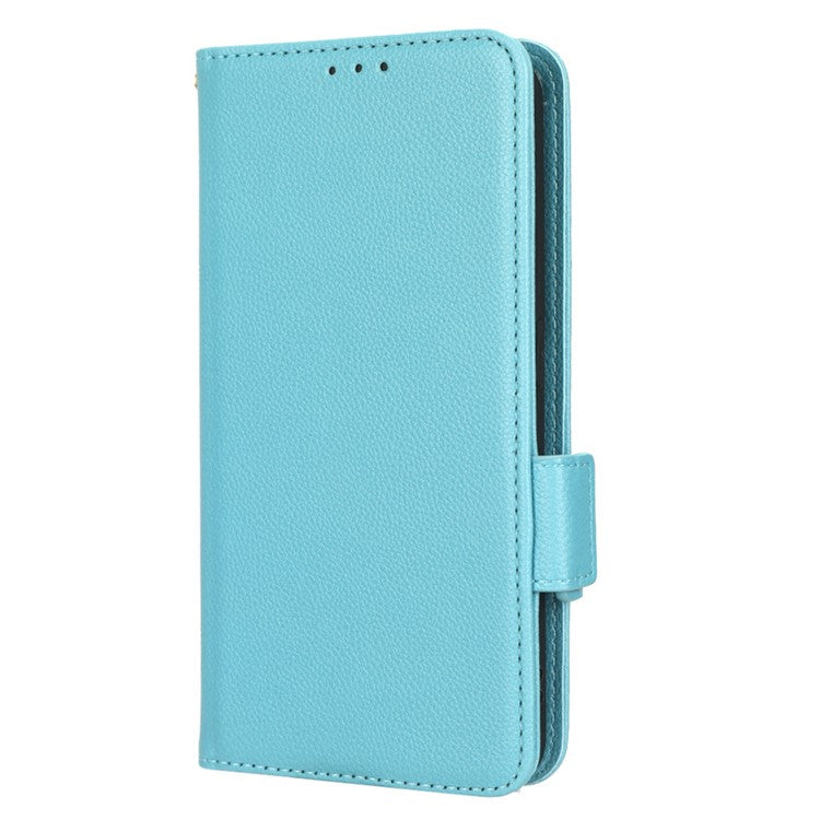 PU Leather Magnetic Clasp Phone Case For Oppo Reno8 5G (Global Version) Litchi Texture Protective Phone Cover with Stand Wallet - Baby Blue