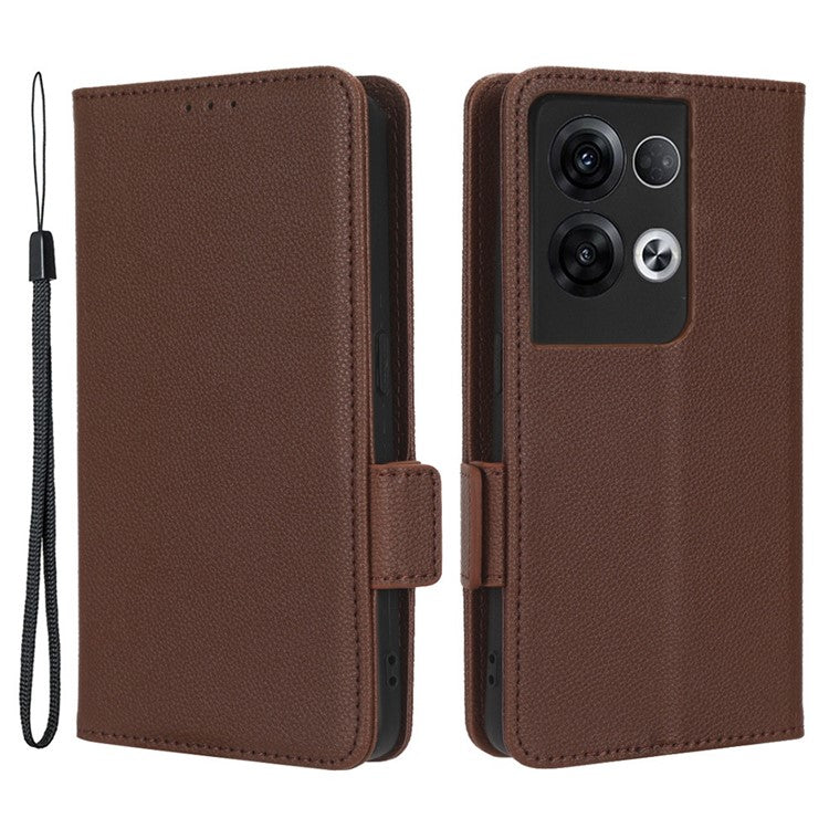 PU Leather Magnetic Clasp Phone Case For Oppo Reno8 5G (Global Version) Litchi Texture Protective Phone Cover with Stand Wallet - Brown