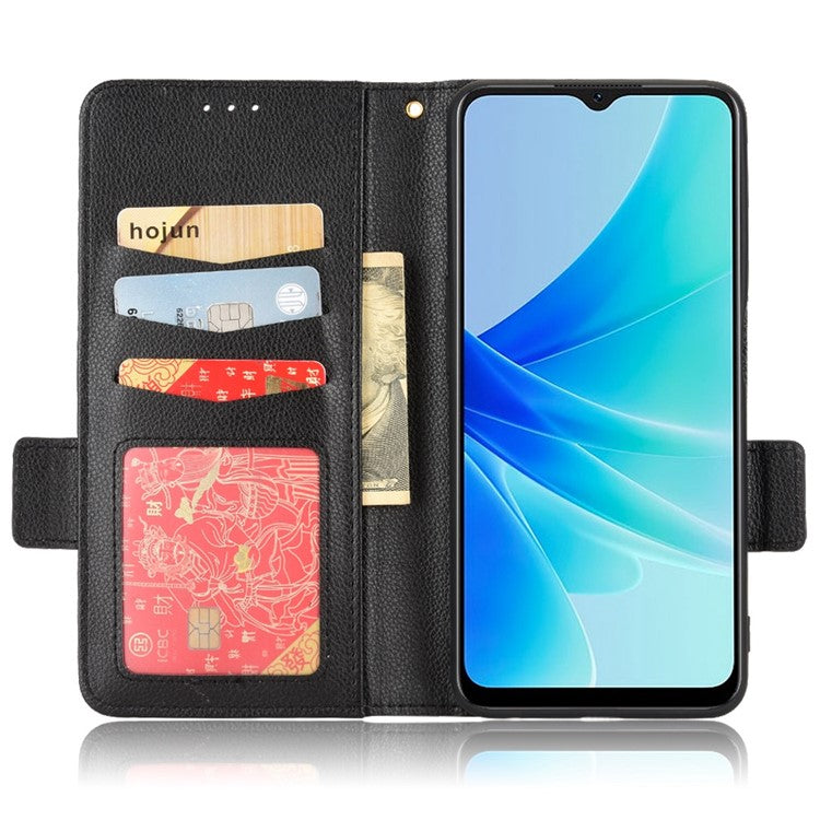 PU Leather Phone Case for Oppo A77 4G / A57 4G / A57e 4G / A57s 4G / A57 (CPH2387) (Taiwan Version), Litchi Texture Stand Wallet Phone Cover - Black