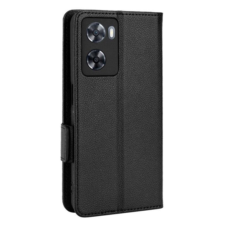 PU Leather Phone Case for Oppo A77 4G / A57 4G / A57e 4G / A57s 4G / A57 (CPH2387) (Taiwan Version), Litchi Texture Stand Wallet Phone Cover - Black