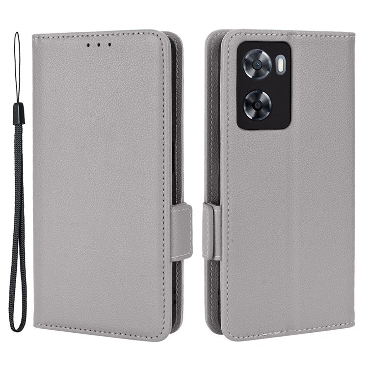 PU Leather Phone Case for Oppo A77 4G / A57 4G / A57e 4G / A57s 4G / A57 (CPH2387) (Taiwan Version), Litchi Texture Stand Wallet Phone Cover - Grey