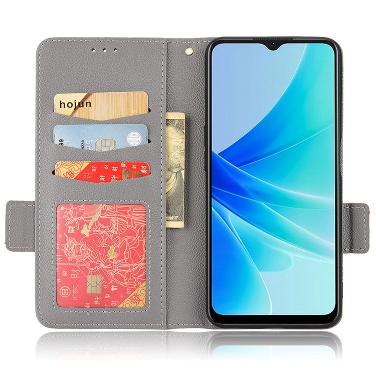 PU Leather Phone Case for Oppo A77 4G / A57 4G / A57e 4G / A57s 4G / A57 (CPH2387) (Taiwan Version), Litchi Texture Stand Wallet Phone Cover - Grey