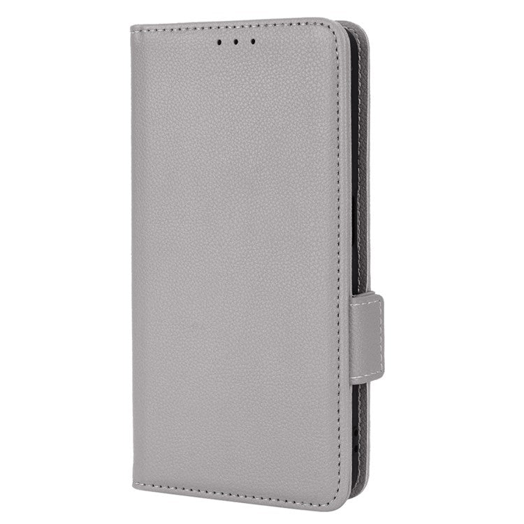 PU Leather Phone Case for Oppo A77 4G / A57 4G / A57e 4G / A57s 4G / A57 (CPH2387) (Taiwan Version), Litchi Texture Stand Wallet Phone Cover - Grey