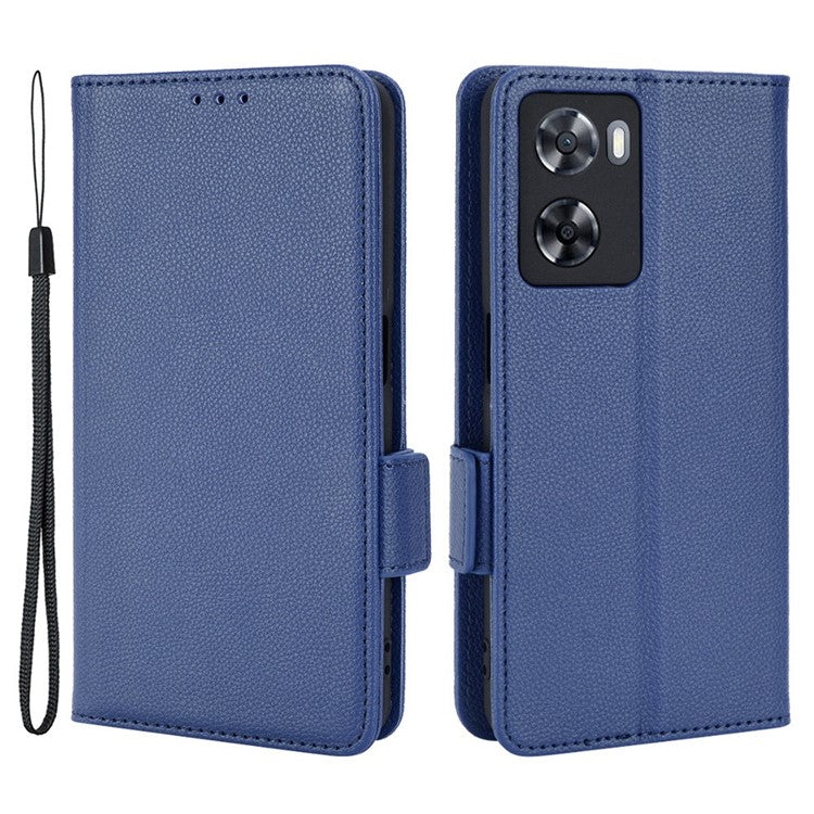 PU Leather Phone Case for Oppo A77 4G / A57 4G / A57e 4G / A57s 4G / A57 (CPH2387) (Taiwan Version), Litchi Texture Stand Wallet Phone Cover - Dark Blue