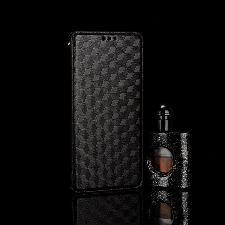 For OnePlus Nord N300 5G Rhombus Pattern Imprinted Magnetic Closure Stand Cover PU Leather Flip Wallet Phone Case - Black