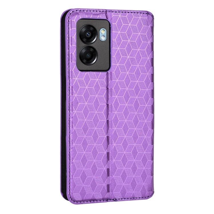 For OnePlus Nord N300 5G Rhombus Pattern Imprinted Magnetic Closure Stand Cover PU Leather Flip Wallet Phone Case - Purple
