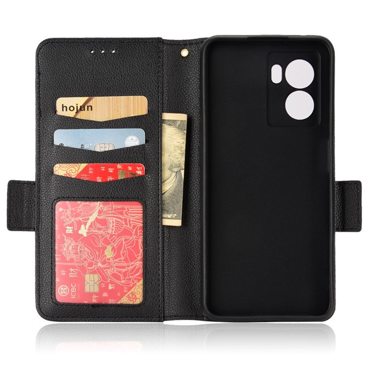 For OnePlus Nord N300 5G Cell Phone Cover Litchi Texture TPU+PU Leather Stand Wallet Case with Side Magnetic Clasps - Black
