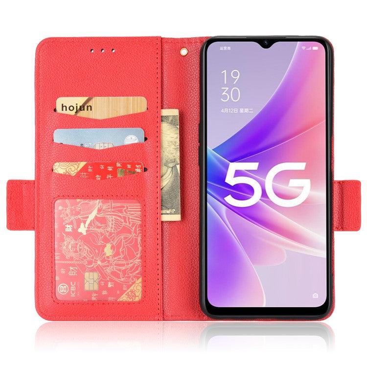 For OnePlus Nord N300 5G Cell Phone Cover Litchi Texture TPU+PU Leather Stand Wallet Case with Side Magnetic Clasps - Red