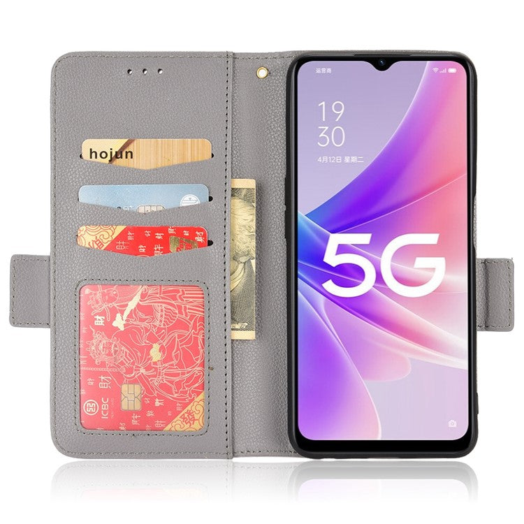 For OnePlus Nord N300 5G Cell Phone Cover Litchi Texture TPU+PU Leather Stand Wallet Case with Side Magnetic Clasps - Grey