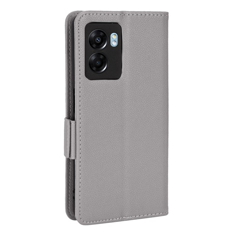 For OnePlus Nord N300 5G Cell Phone Cover Litchi Texture TPU+PU Leather Stand Wallet Case with Side Magnetic Clasps - Grey