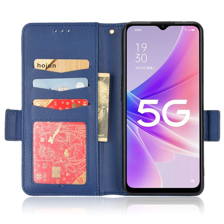 For OnePlus Nord N300 5G Cell Phone Cover Litchi Texture TPU+PU Leather Stand Wallet Case with Side Magnetic Clasps - Dark Blue