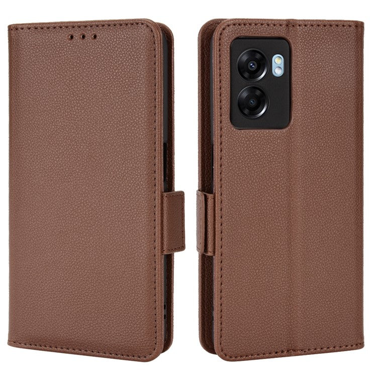 For OnePlus Nord N300 5G Cell Phone Cover Litchi Texture TPU+PU Leather Stand Wallet Case with Side Magnetic Clasps - Brown