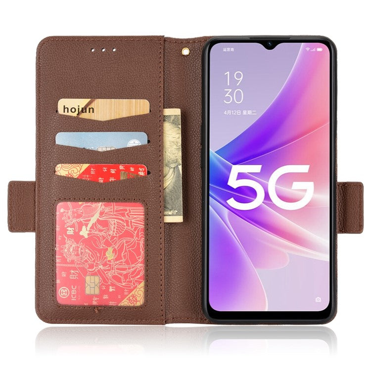 For OnePlus Nord N300 5G Cell Phone Cover Litchi Texture TPU+PU Leather Stand Wallet Case with Side Magnetic Clasps - Brown