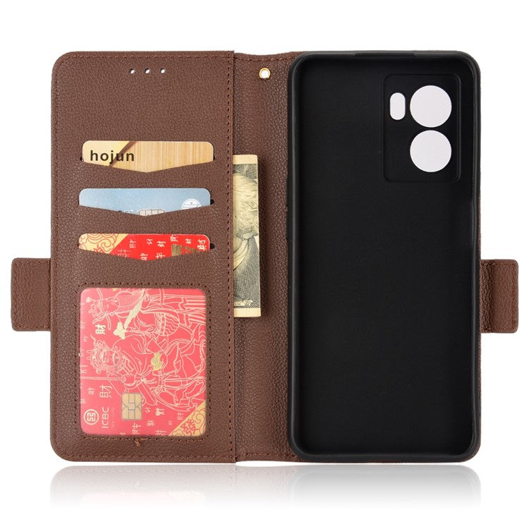 For OnePlus Nord N300 5G Cell Phone Cover Litchi Texture TPU+PU Leather Stand Wallet Case with Side Magnetic Clasps - Brown