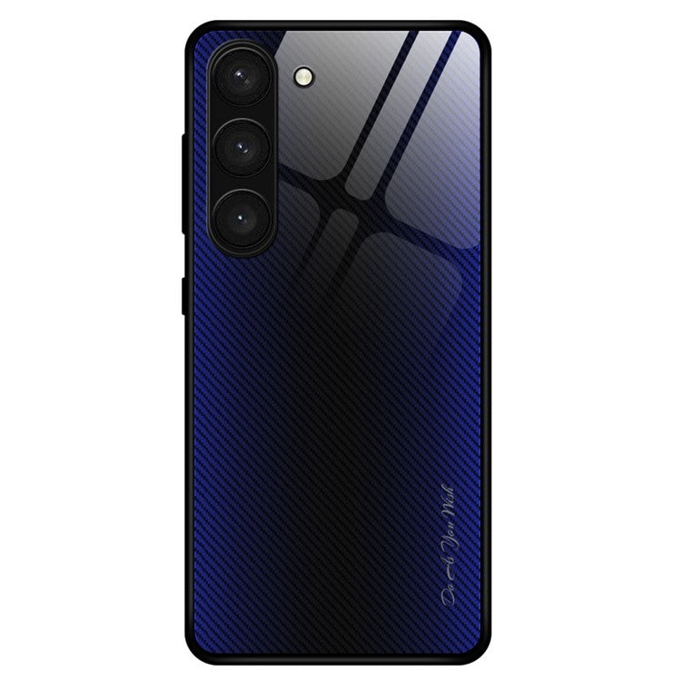 For Samsung Galaxy S23 Phone Case Carbon Fiber Texture Slim Case Tempered Glass+TPU Anti-Drop Phone Cover - Dark Blue