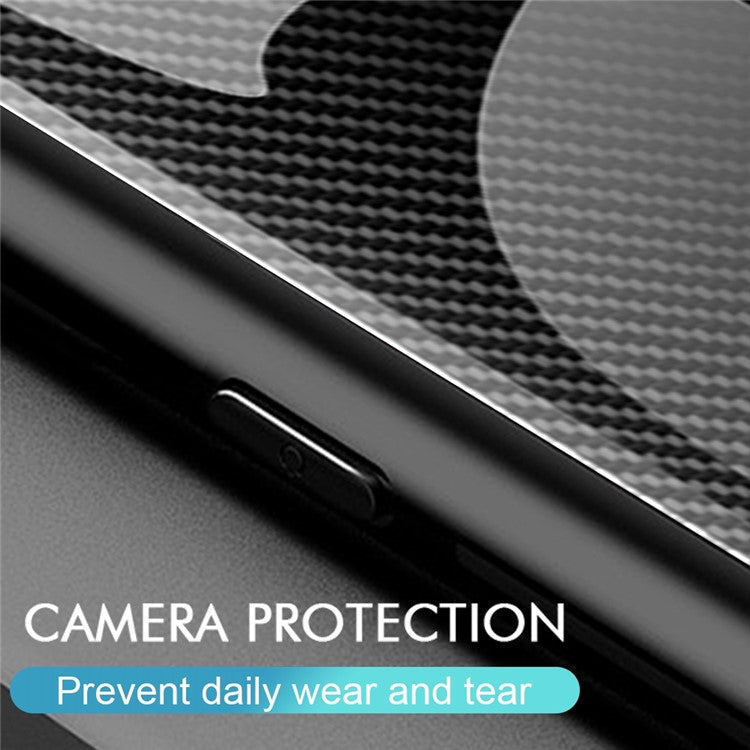 For Samsung Galaxy S23 Phone Case Carbon Fiber Texture Slim Case Tempered Glass+TPU Anti-Drop Phone Cover - Dark Blue