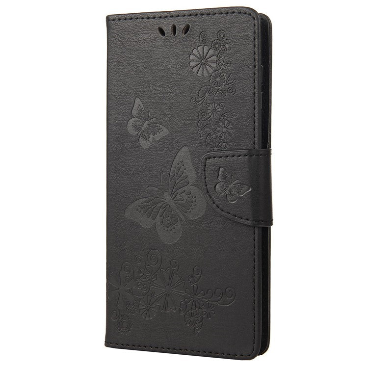 For Google Pixel 7 5G Butterflies Flower Imprinting PU Leather Cover Stand Wallet Magnetic Clasp Shockproof Case - Black