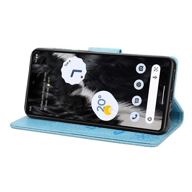 For Google Pixel 7 5G Butterflies Flower Imprinting PU Leather Cover Stand Wallet Magnetic Clasp Shockproof Case - Blue