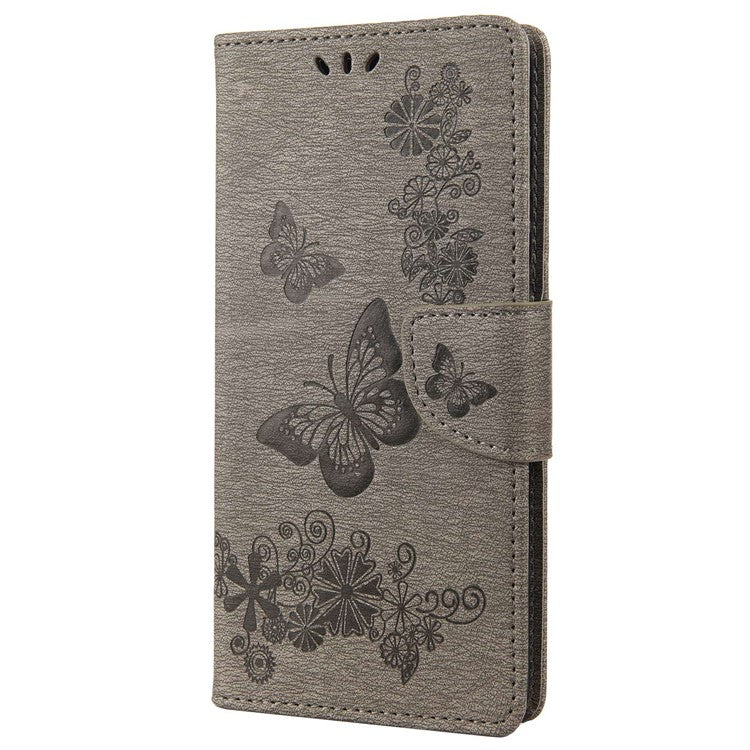 For Google Pixel 7 5G Butterflies Flower Imprinting PU Leather Cover Stand Wallet Magnetic Clasp Shockproof Case - Grey