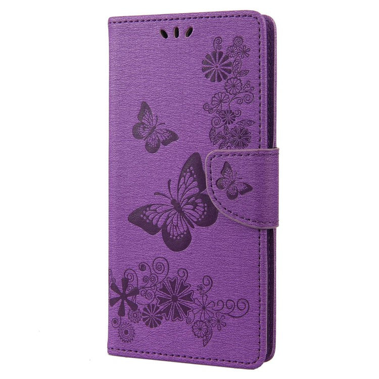 For Google Pixel 7 5G Butterflies Flower Imprinting PU Leather Cover Stand Wallet Magnetic Clasp Shockproof Case - Purple