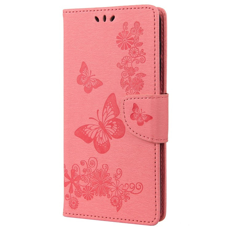 For Google Pixel 7 5G Butterflies Flower Imprinting PU Leather Cover Stand Wallet Magnetic Clasp Shockproof Case - Pink
