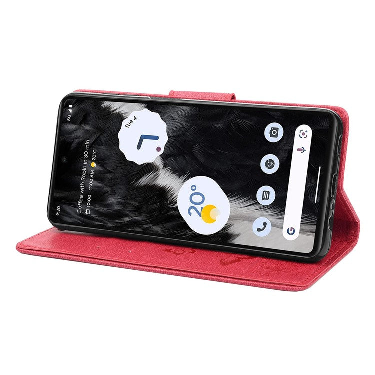 For Google Pixel 7 5G Butterflies Flower Imprinting PU Leather Cover Stand Wallet Magnetic Clasp Shockproof Case - Red
