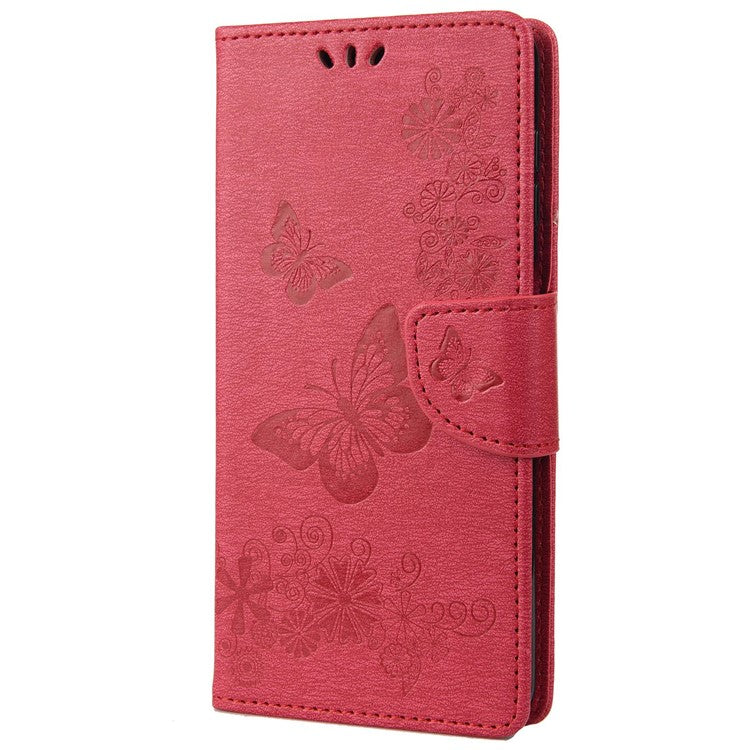 For Google Pixel 7 5G Butterflies Flower Imprinting PU Leather Cover Stand Wallet Magnetic Clasp Shockproof Case - Red