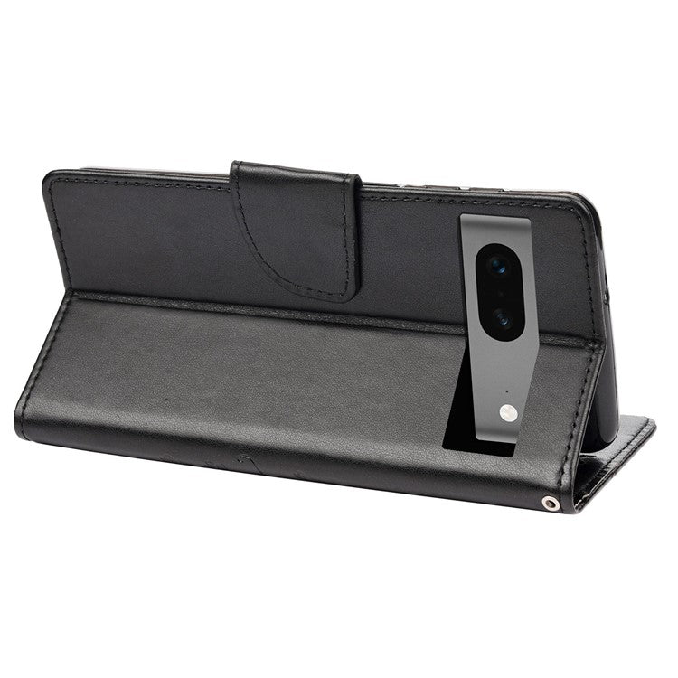 For Google Pixel 7 5G Imprinting Flower Butterflies Phone Cover PU Leather Anti-scratch Wallet Stand Case - Black