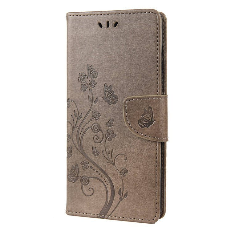 For Google Pixel 7 5G Imprinting Flower Butterflies Phone Cover PU Leather Anti-scratch Wallet Stand Case - Grey