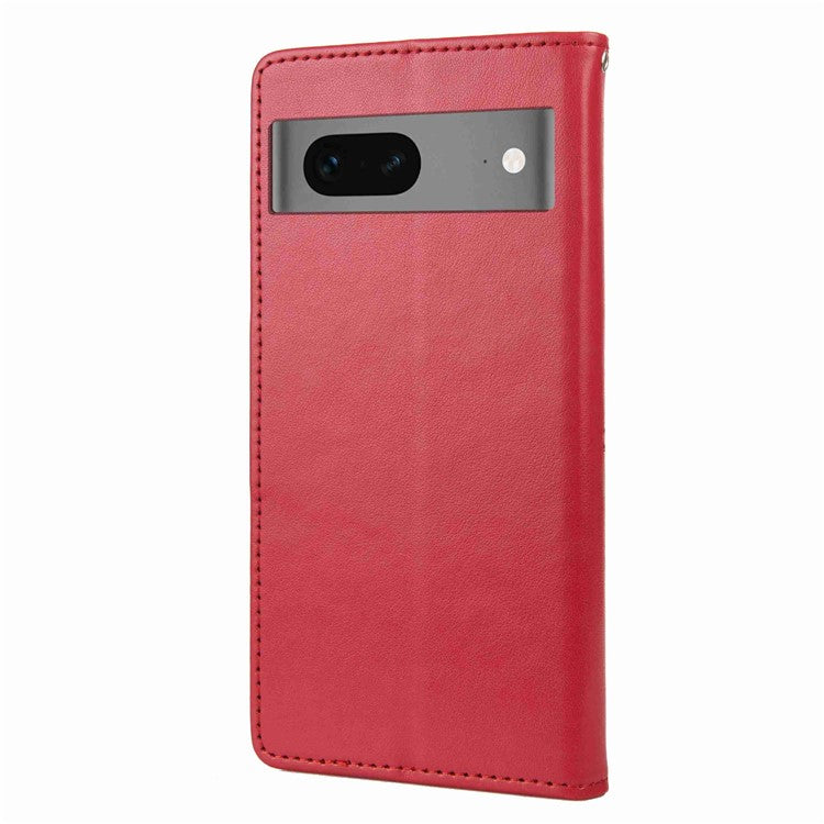 For Google Pixel 7 5G Imprinting Flower Butterflies Phone Cover PU Leather Anti-scratch Wallet Stand Case - Red